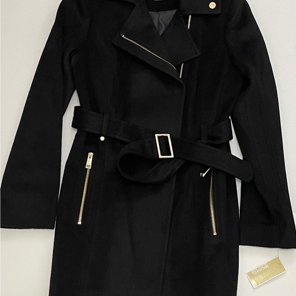 MICHAEL MICHAEL KORS Wool Blend Belted Coat Size XS black NEW - Picture 4 of 6